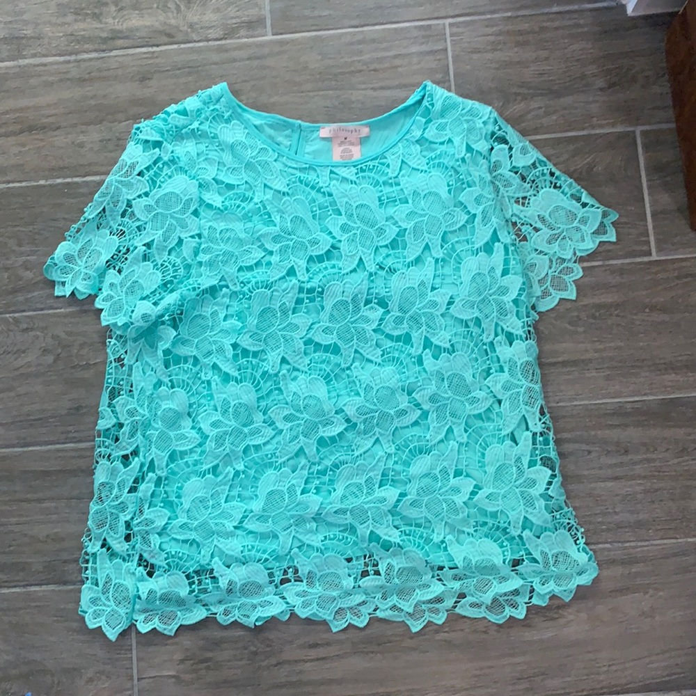 Teal lace blouse